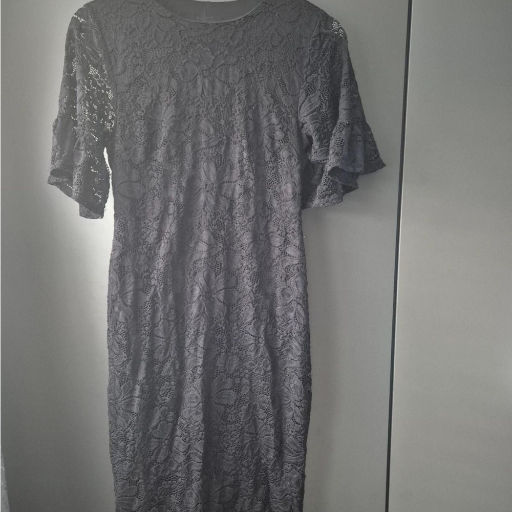 New Look Gray Bell Sleeve Sheath Dress
